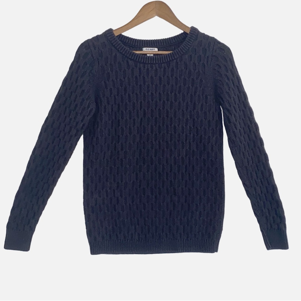 Old Navy Winter Fall Black Techno Stitch Crew Chunky Knit Sweater Shirt Top M